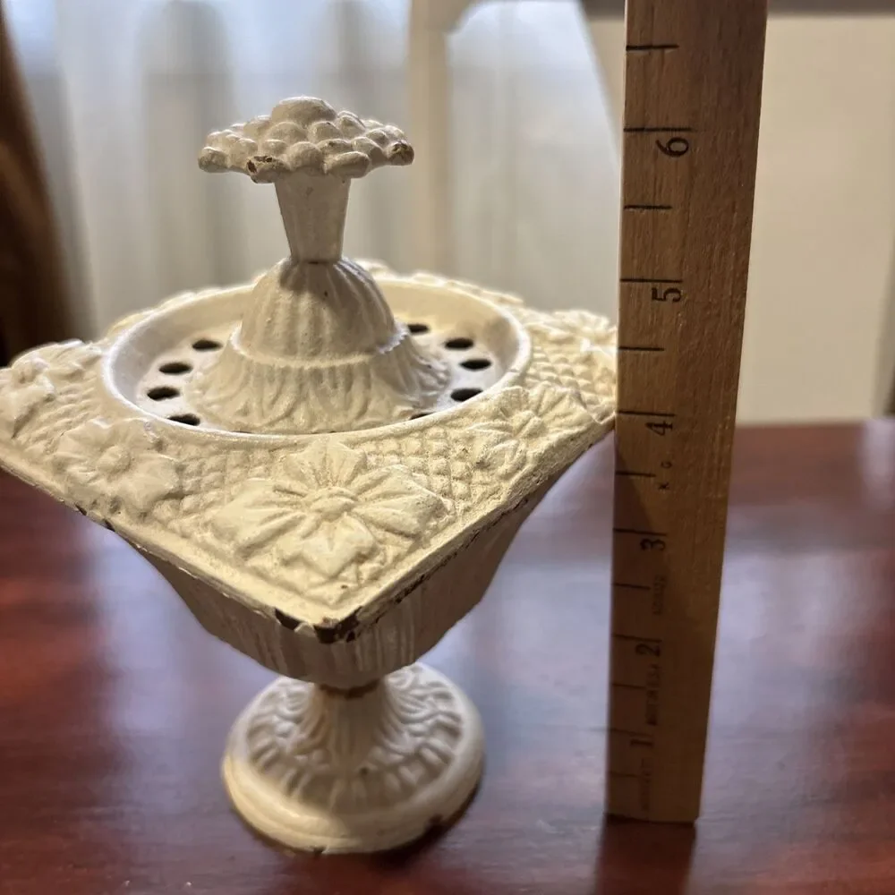 Hen-Feathers Cast Iron Small Lidded Urn, Ivory Votive Cast Iron Stove Topper